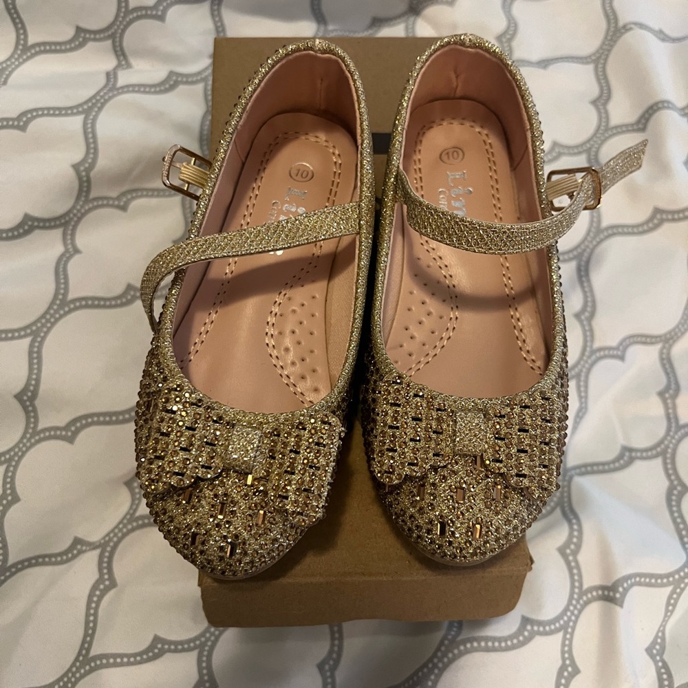 Girls Toddler Gold Bling Cinderella dress shoes